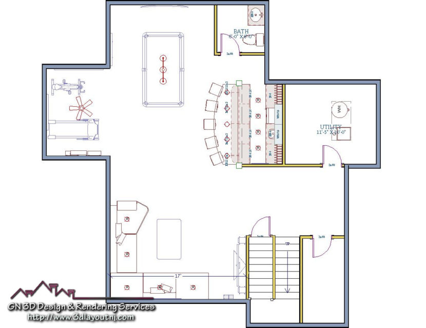 Basement Design Layout-1 - 3D Layout and Design